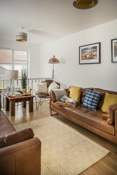 rye bay house living room with mezzanine