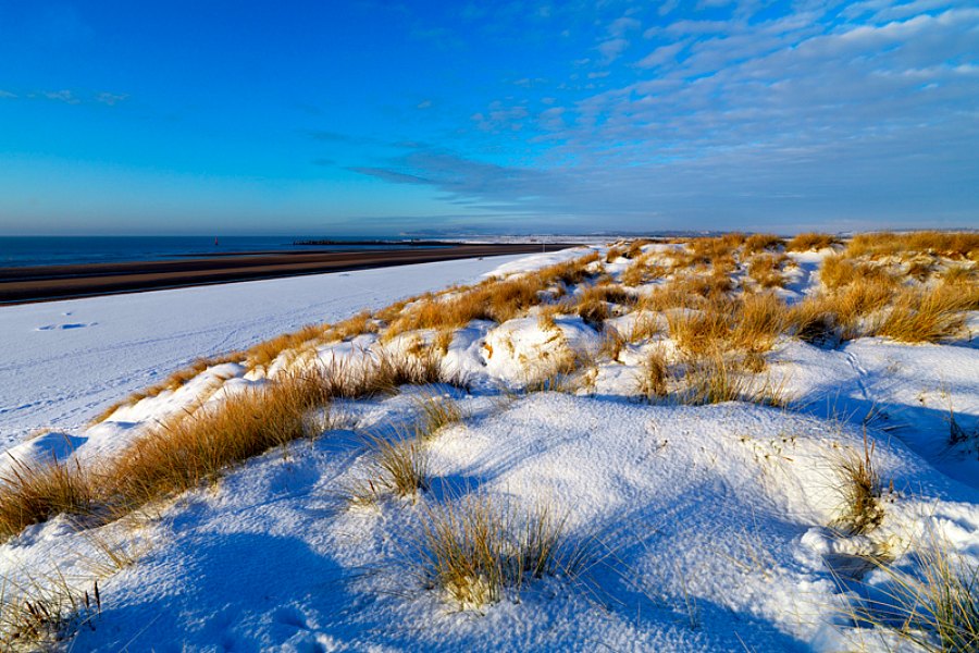 camber sands beach snow