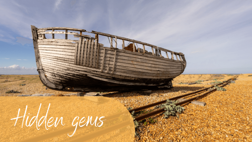 Dungeness Beach abandoned boat