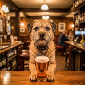 Dougal the dog relaxing at a dog friendly pub in Camber Sands