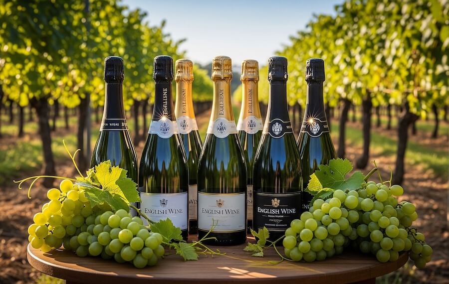English wine tours Kent and Sussex vineyard view with sparkling wine