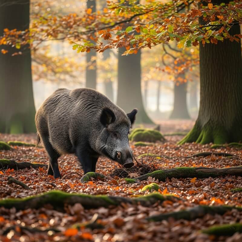 Wild boar foraging