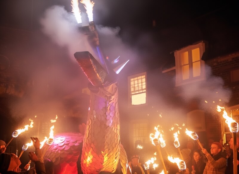Scorcher the Green Dragon one of the highlights of the Rye Bonfire