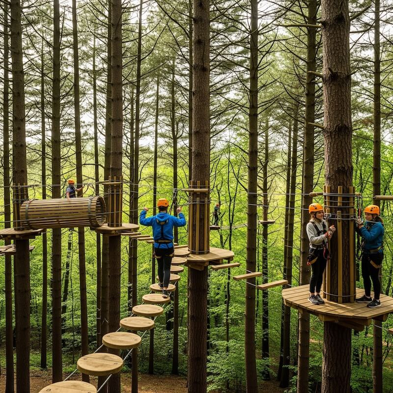 Teen tackling the treetop ropes at Go Ape at Bedgbury