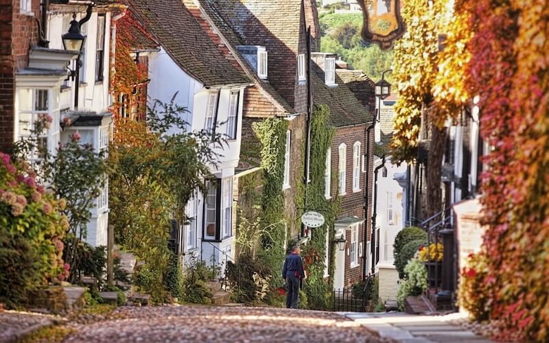 Family walking Rye’s cobbled streets.