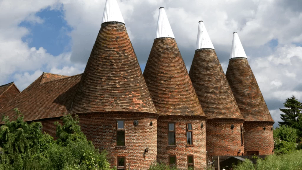 Oast houses dot the landscape of the High Weald in testament to its hops and brewing industrial past