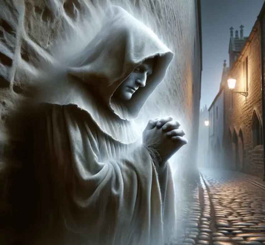 guided ghost walk around Rye along medieval cobbled streets at dusk