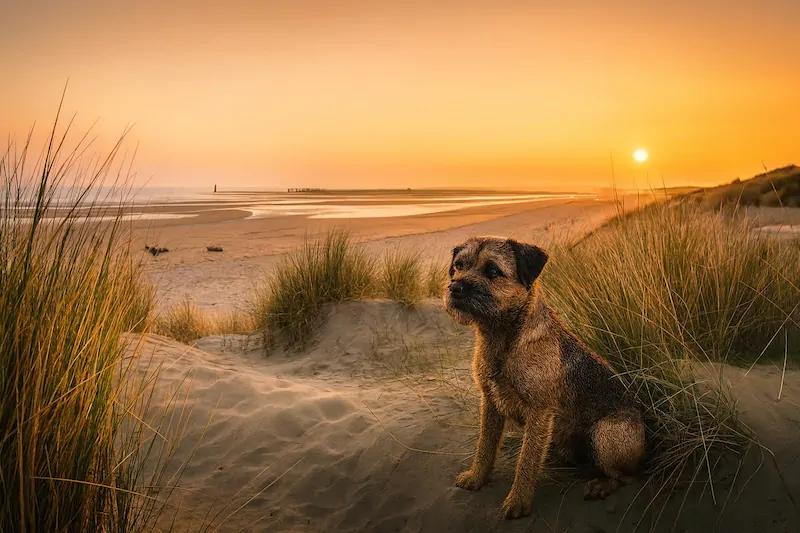 Dog-friendly Camber Sands beach at sunset