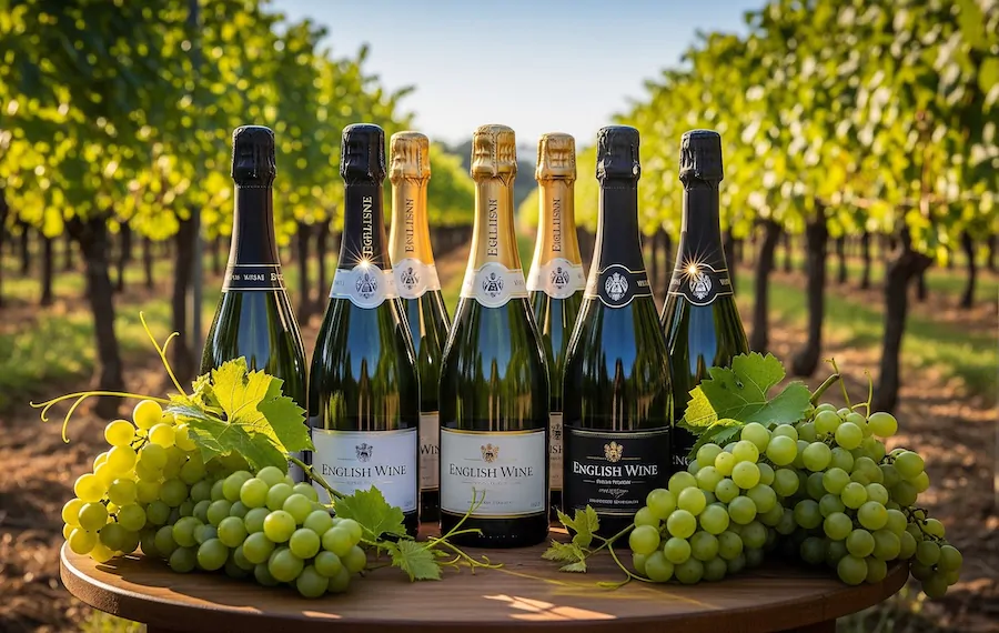 English wine tours Kent and Sussex vineyard view with sparkling wine