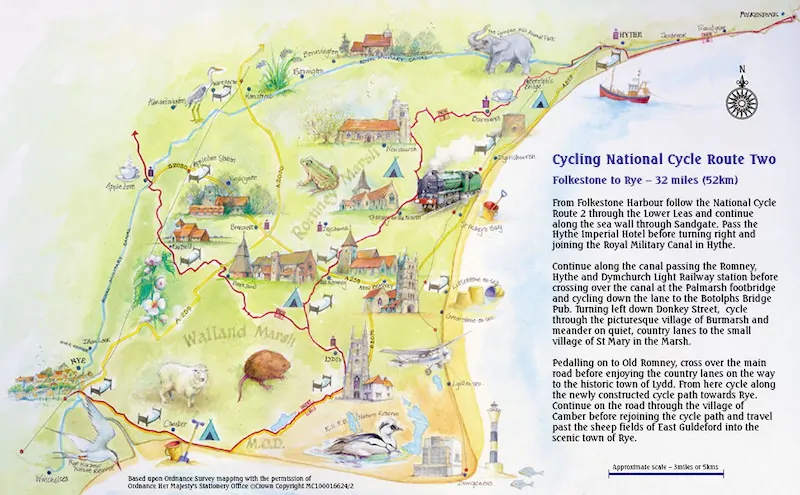 Romney Marsh cycling route across flat, open lanes