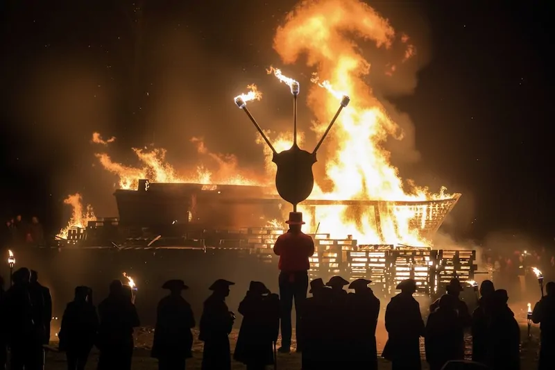 Rye Bonfire procession finale on the salts