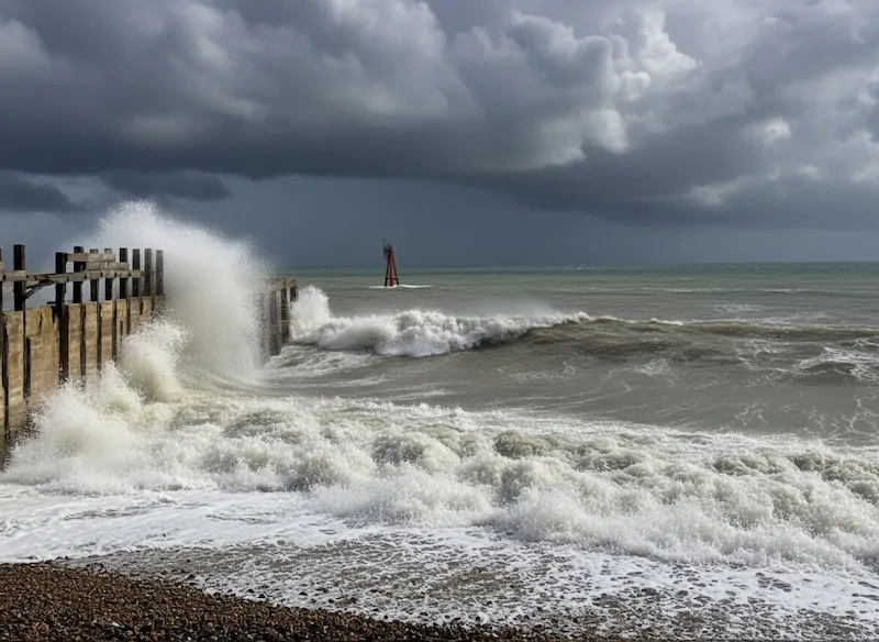 Storm watching East Sussex at Rye Harbour where the River Rother meets the sea