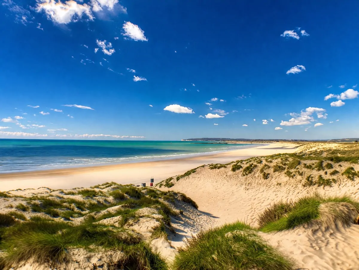 Sunny beach and sand dunes at Camber Sands